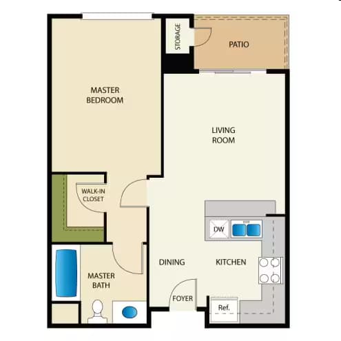 1 Bed, 1 Bath floor plan