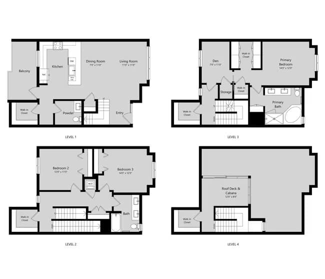 3 Bed 2.5 Bath Townhouse + Den 1-009 floor plan