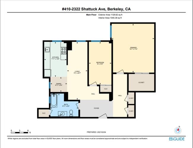 2 Bedrooms, 1 Bathroom 409 floor plan