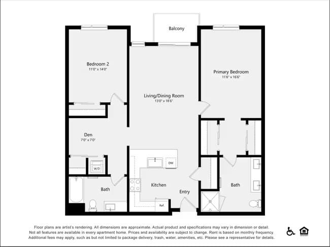 2 Bed 2 Bath + Den 2217 floor plan