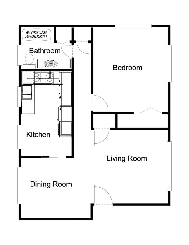 1-Bedroom, 1-Bathroom floor plan