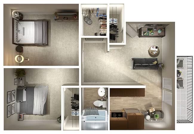 2 Bed / 1 Bath, 800 sq. ft. 023 floor plan