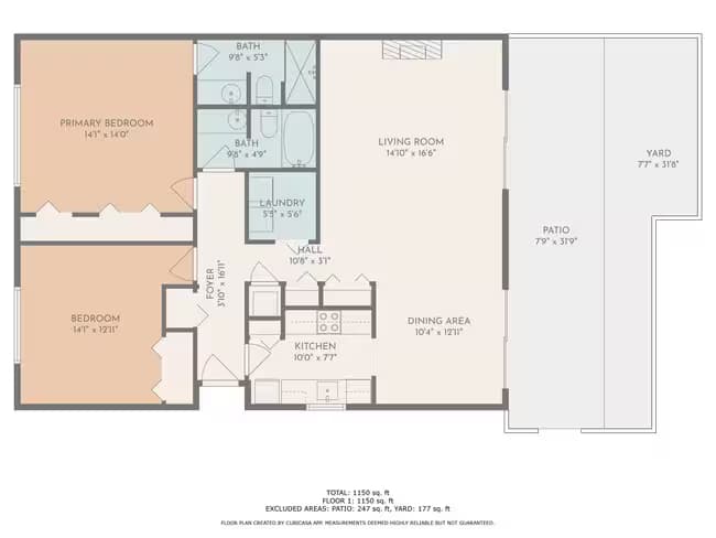 2x2 Large Duplex floor plan