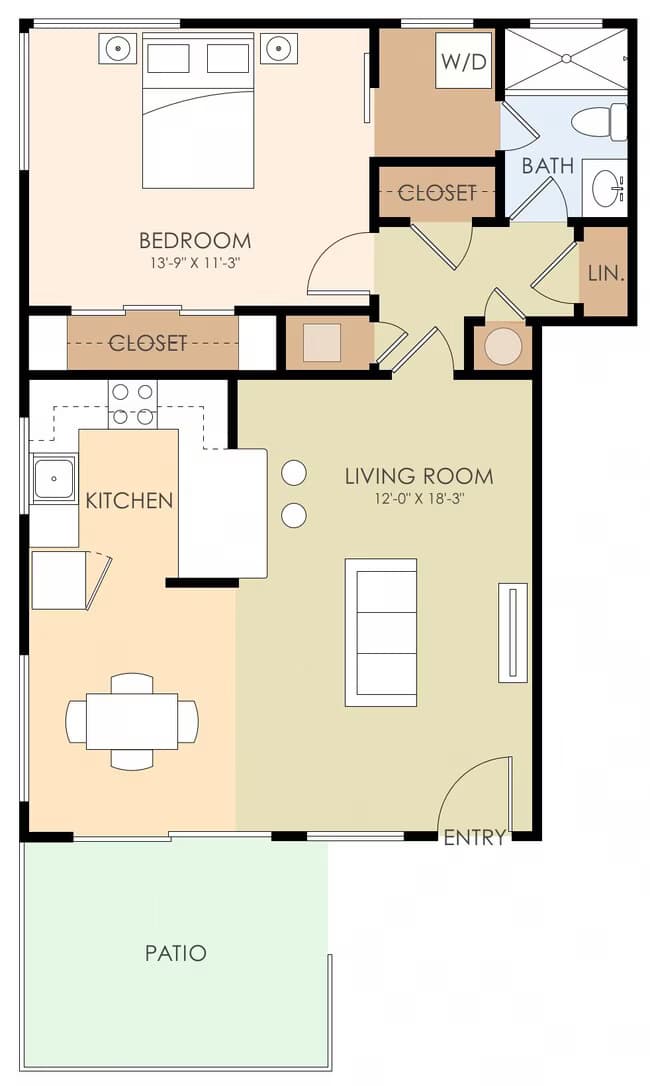 One Bedroom One Bath floor plan