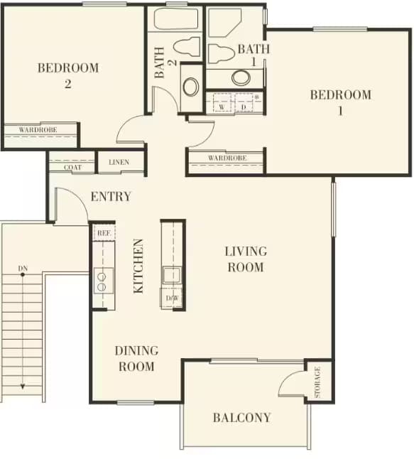 2BD, 2BTH A 21 floor plan