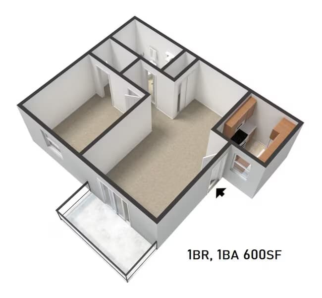 1 bed, 1 bath 2211 floor plan
