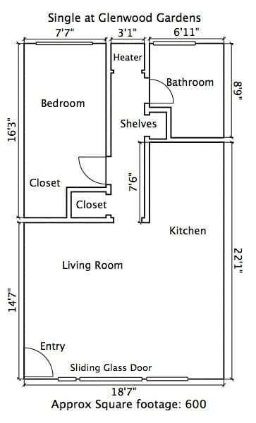 One Bedroom One Bath floor plan