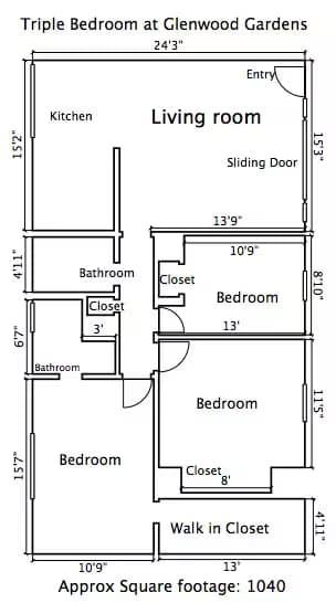 3 Bedrooms / 2 Bathrooms floor plan