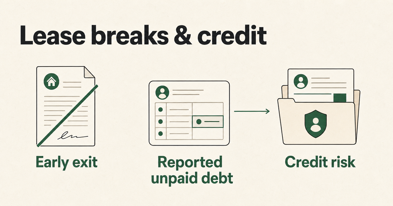 An early lease exit is separate from the path connecting reported unpaid debt to credit risk.
